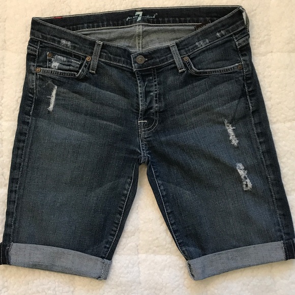 7FAM midi distressed rolled cuff denim shorts - Picture 2 of 11